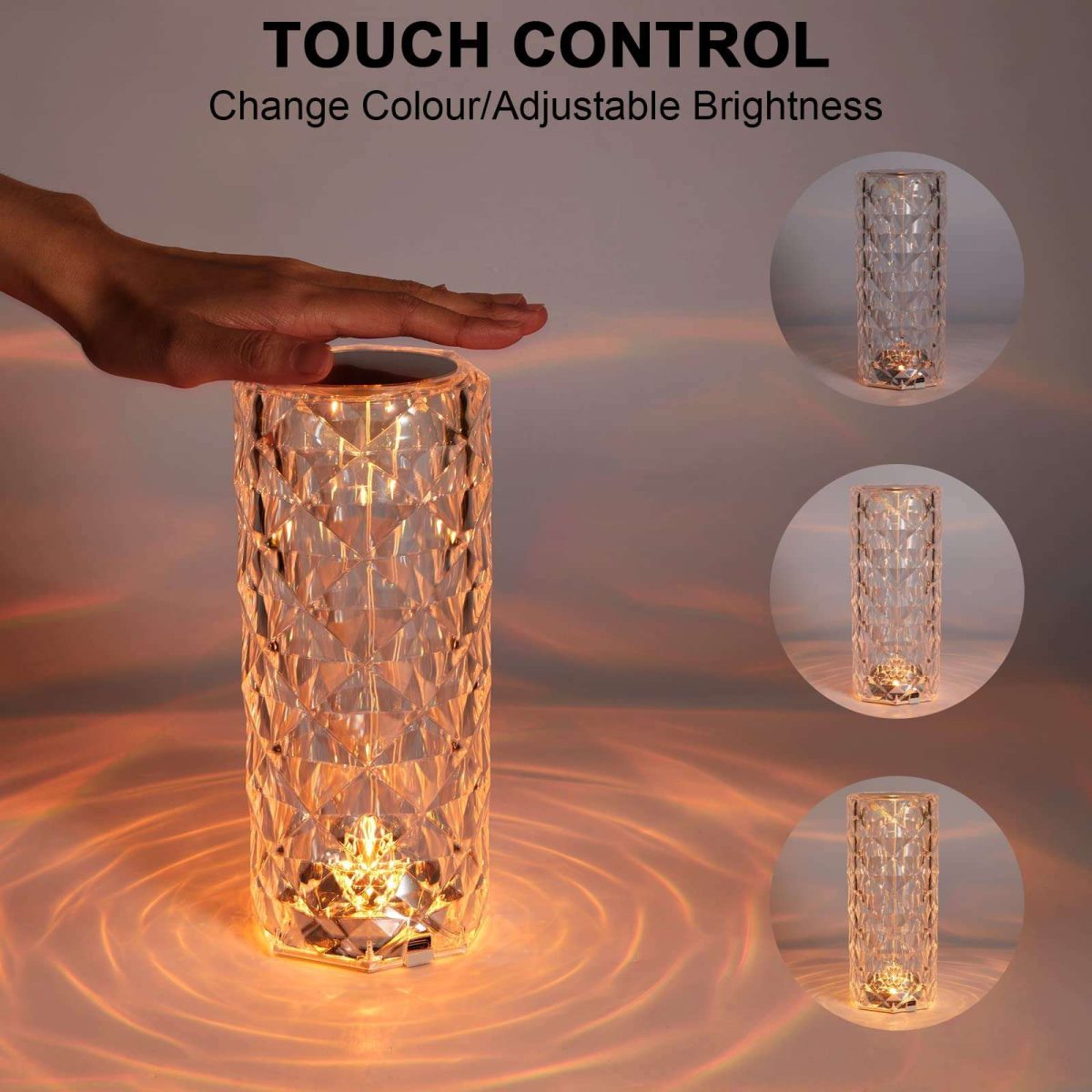 USB Rechargeable RGB 16 Color Crystal Rose Diamond Table Lamp Acrylic Table Lamp - Image 2